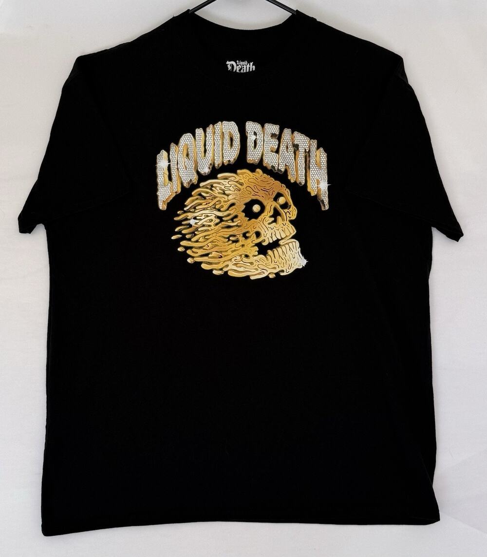 Liquid Death Gold Skull Graphic Tee Black Mens XL A205